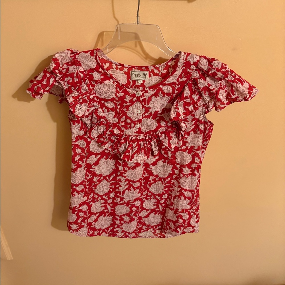 Mille red Zinnia floral short sleeve blouse